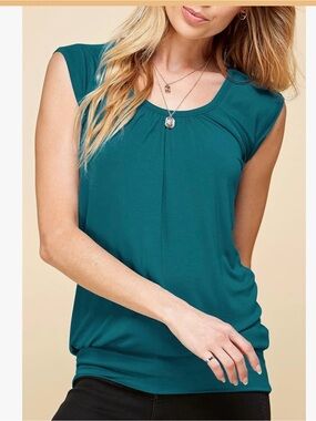 Lock & Love Teal Scoop Neck Cap Sleeve Top with Banded Bottom